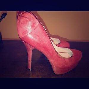 betsey johnson red leather bow tie pumps